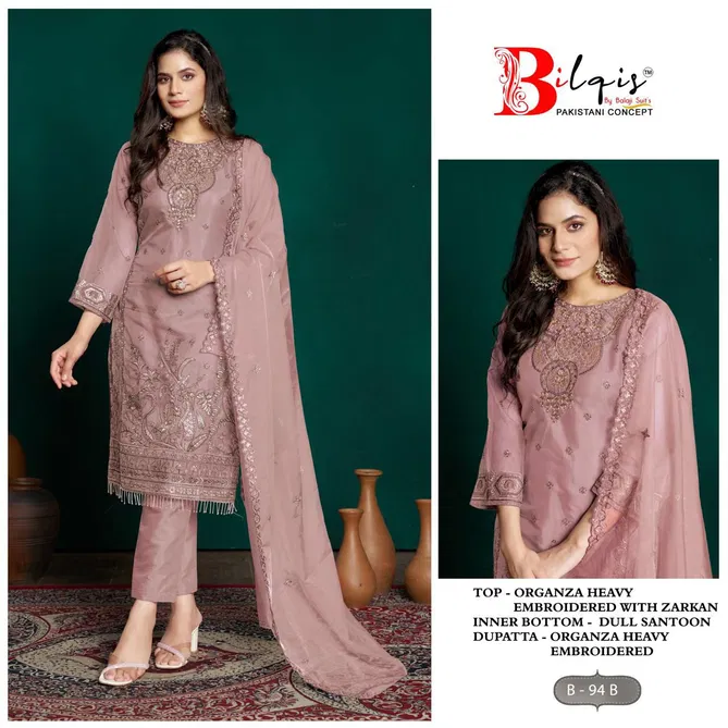 Bilqis B 94 A to D Handwork Embroidery Organza Pakistani Suit Wholesale Online
